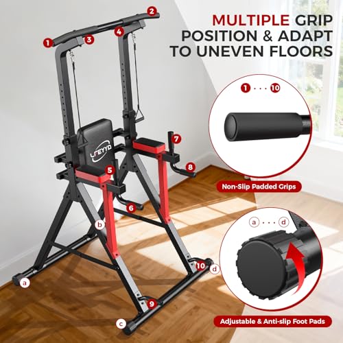 LFEYYD Power Tower Pull Up Bar Free Standing - 13-Level Adjustable Height Dip Station - Home Gym Strength Training Equipme...