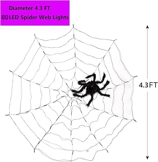 Anycosy Spider Web Lights - 80 LED, 4.3FT, Remote Control, 8 Modes, Orange & Purple, Model FT4-N80OP30