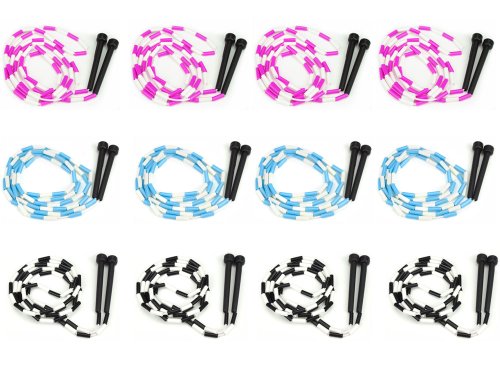 Jump Rope 12-Pack - Pink, Blue, Black and White Skip Ropes for Exercise - Outdoor Jump Rope for Kids, Adults and Athletes...