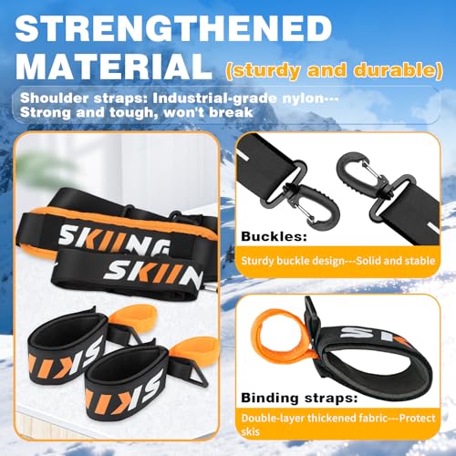 Mellbree Ski Strap, Skis and Poles Carrier for Easy Transportation of Your Clipstick Skiing Accessory/Pole/Skimate/Boot, S...