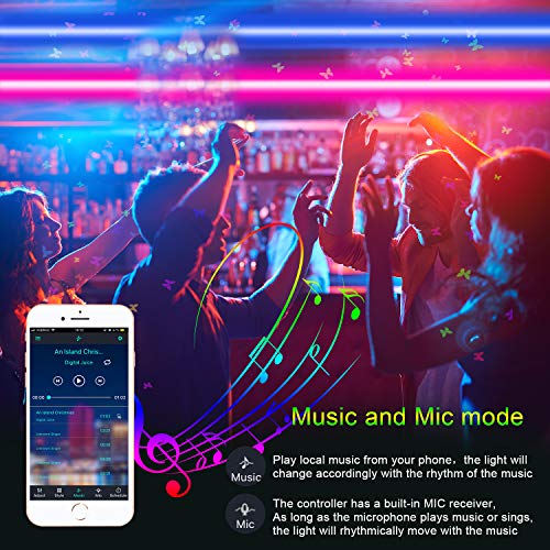 Micomlan 50ft/15M Led Strip Lights, Music Sync Color Changing RGB LED Strip Lights Built-in Mic, Bluetooth app Controlled ...