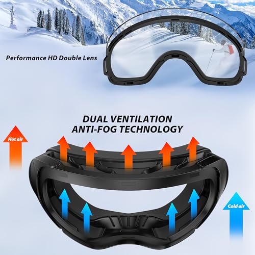 AirsFish Ski Goggles, Magnetic Side-Clip Snowboard Goggles Over Glasses -OTG Anti Fog 100% UV 400 Protection