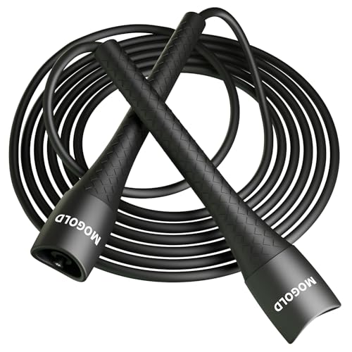 MOGOLD Unbreakable 5mm pvc Jump Rope – Pro-Grade PP Handles with Diamond Texture, 40X Strength PVC Cord, Adjustable 3m Len...