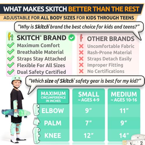 SKITCH Skateboard Protective Safety Gear Set for Kids and Teens | Premium Lycra Sport Knee Pads + Elbow Pads + Wrist Guard...