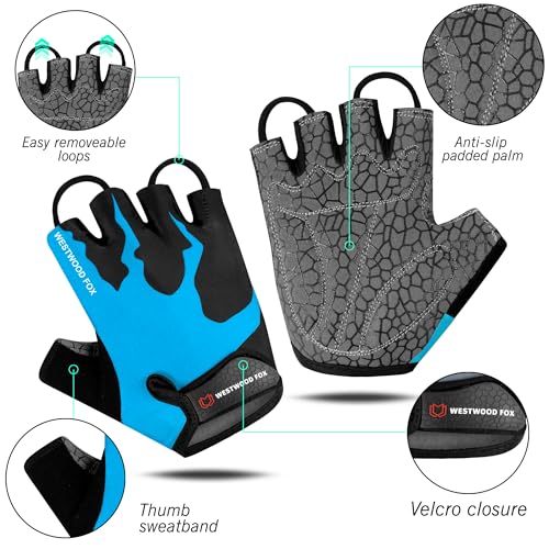 WESTWOOD FOX Cycling Gloves Half Finger Unisex Padded Grips Palm Bicycle Summer MTB Bike Gloves for Men Women Non-Slip Fin...