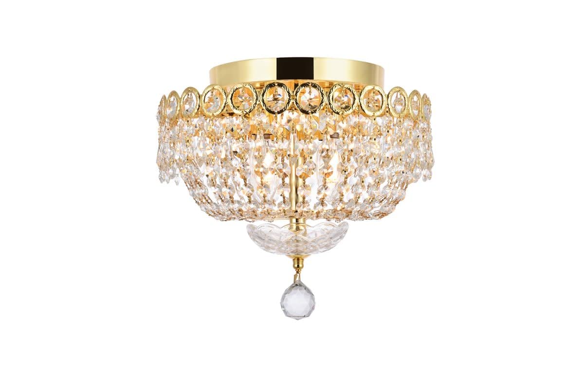 Elegant Lighting Century Flush Mount Light - Gold Finish, Royal Cut Crystal, Model V1900F12G/Rc