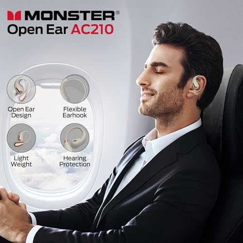 Monster Open Ear AC210 Headphones, Bluetooth 5.4 Earphones Stereo Sound, Wireless Headphones 30 Hours Playback, Type-C Cha...