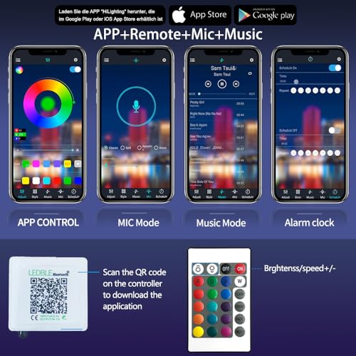 AILBTON Led Strip Lights,60ft Music Sync Color Changing, Built-in Mic,Bluetooth App Control LED Tape Lights with Remote,50...