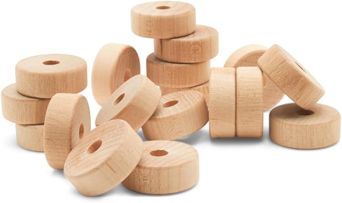 1-inch Diameter Slab Wooden Wheels for Crafts, 1/4-inch Hole, 3/8-inch Thick, Pack of 100 Mini Wooden Hobby Wheel for Model, by Woodpeckers