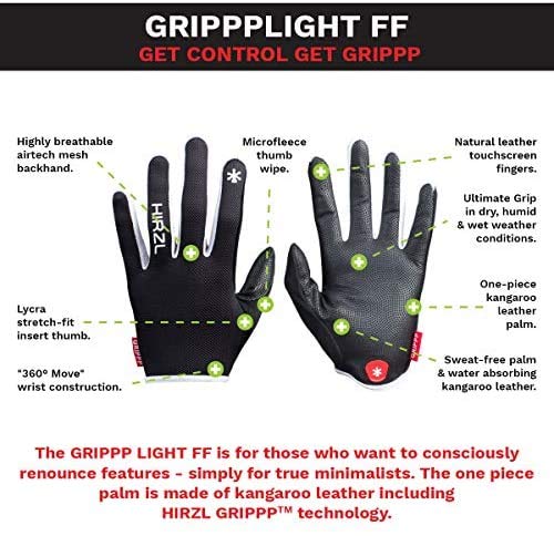 HIRZL Grippp Light FF Leather Bike Gloves, Black/White, Full Finger, Breathable, Ultra Lightweight, Sweat, Water and Abras...