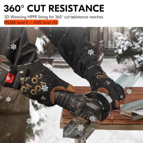 Vgo... Cut Resistant Work Gloves for Men Cold Weather, ANSI Level A5,Goat Leather Mechanic Gloves,Touchscreen(GA9604FWC5)