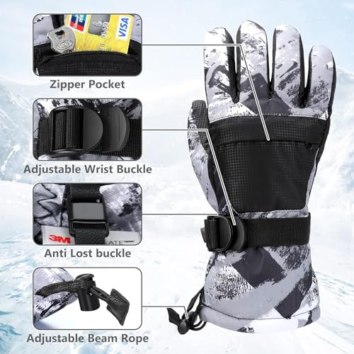 Odtmger Ski Gloves, Waterproof and Breathable Snow Gloves for Cold Weather, Men & Women Boys and Girls