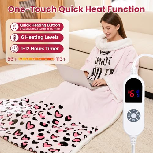 Wearable Heated Blanket for Women, Unique Christmas Birthday Gift for Wife, Electric Throw Blanket with Sleeves, Foot Pock...