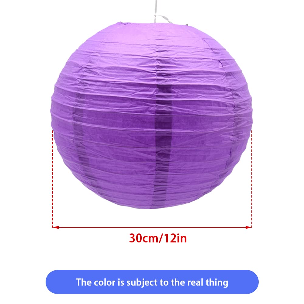 Hocansen Paper Lanterns 3pcs Round Decorative Metal 12in Deep Purple for Birthday Halloween Wedding Baby Shower Party Decor