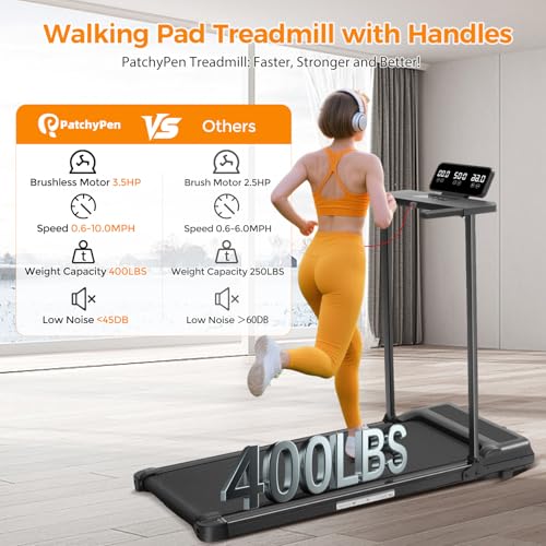POTUPUS Walking Pad with Handle Bar and Incline, 3.0HP Under Desk Treadmill for Home Small Space, 0.6-7.6MPH Portable Walk...