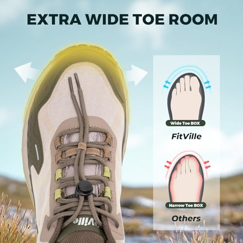 FitVille Men Waterproof Hiking Shoes Extra Wide Walking Shoes Slip-Resistant Trekking Trainers All-Terrain Quick Lace Snea...