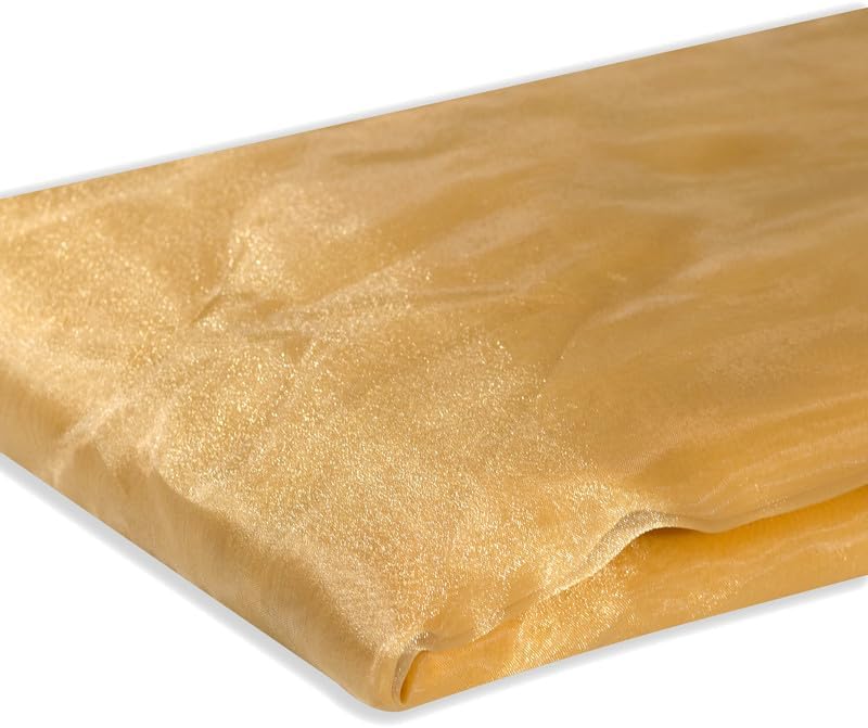 Fynite Champagne Gold Organza Fabric by The Yard | 10 Yard Long | 44" Wide | Bridal Soft Sheer Organza Tulle for DIY Wedding Dress Fashion Craft Decorations