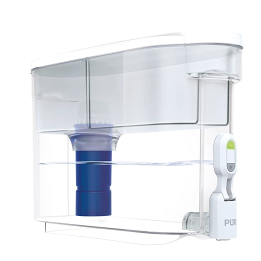 PUR PLUS 30-Cup Water Filter Dispenser with 1 Lead-Reducing PUR PLUS Filter, Dishwasher Safe, Powerful Filtration, Large Capacity with Slim, Space-Saving Design, White (DS1811Z)