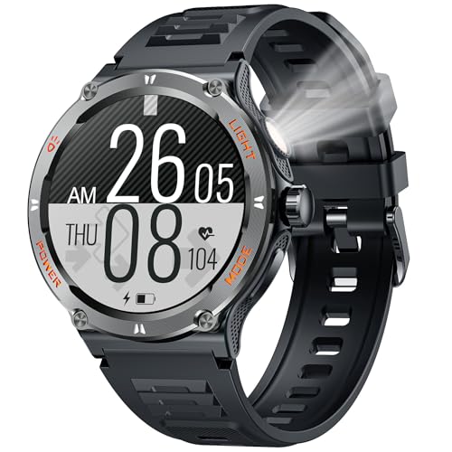 Smartwatch for Men Android Fitness Tracker: 1.53" Military Smart Watch with Flashlight Compass Make Answer Bluetooth Call ...