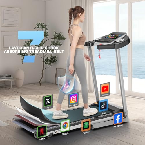 SYTIRY Incline Treadmills for Home with TV Screen and WiFi, 3.5HP Smart Walking Pad Treadmill with Incline, Heavy Duty Fol...