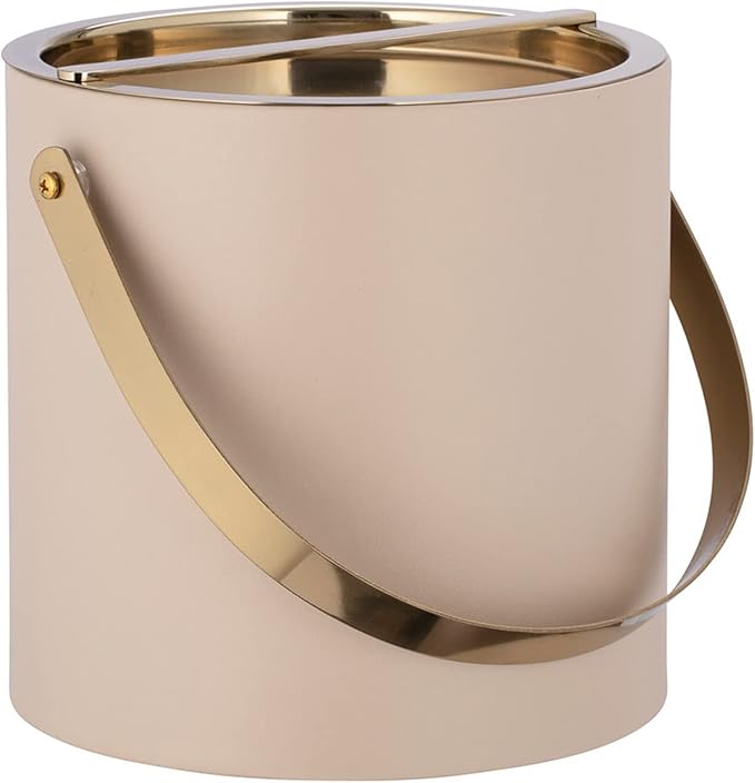 Kraftware Polished Gold Arch Handle & Bridge Cover: Taupe Milan 3qt Ice Bucket, 3 quarts
