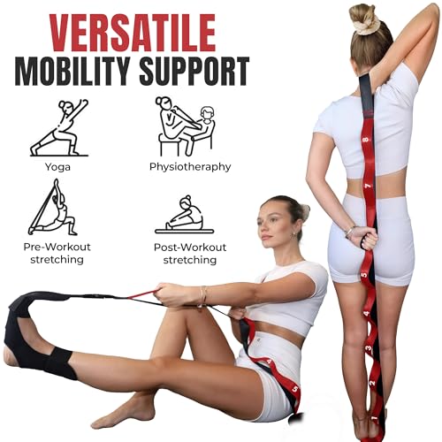 Stretch Strap with Loops Physical Therapy - Full Body Exercise Straps for Stretching with Detachable Foot - Leg & Calf Str...