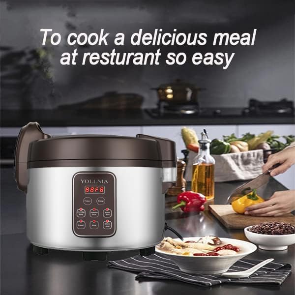 YOLLNIA Commercial Large Rice Cooker & food warmer | 13.8QT/65 Cups cooked rice | 1350W Multi-function electric sushi rice cooker | LED Display | Timer Setting | Smart preset from 30 min-24 Hrs