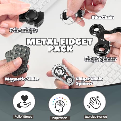 Valentines Day Gifts for Him 5 Pcs Fidget Toys Adults & Teen Metal Fidgets Spinner Magnetic Slider Cool Gadgets Office Des...