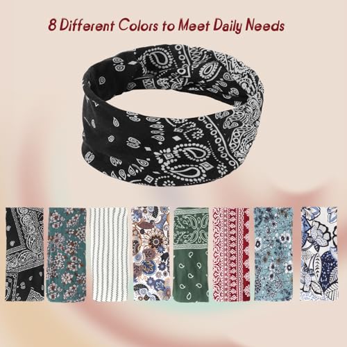 obeoby 8 Pack Headbands for Women, Boho Style Headbands Non Slip Fashion Wide Hairband Boho Outfits Accessories for Women ...