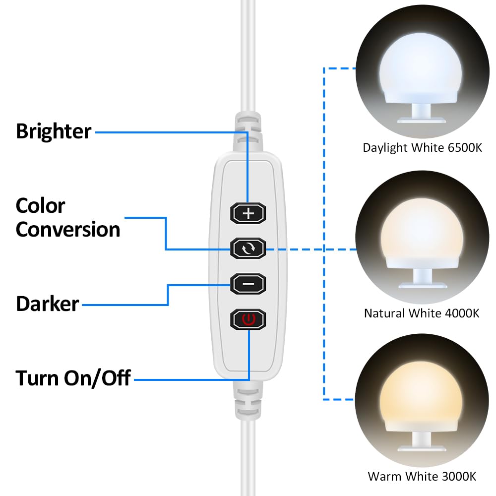 YGS-Tech 14 Bulb Dimmable LED Vanity Mirror Lights, USB Powered, 3 Color Modes, White, ABS Lampholder, Model e8221714-a936