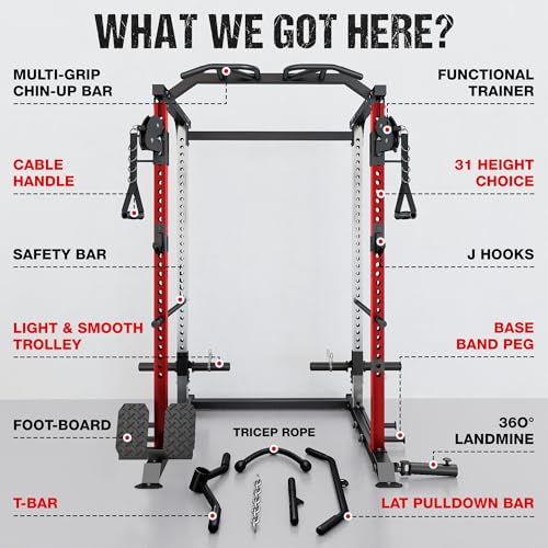 GOIMU DP01 Power Cage, 2000LBS Squat Rack with with Cable Crossover and Dual Independent Pulley System, Full Cage for Full...