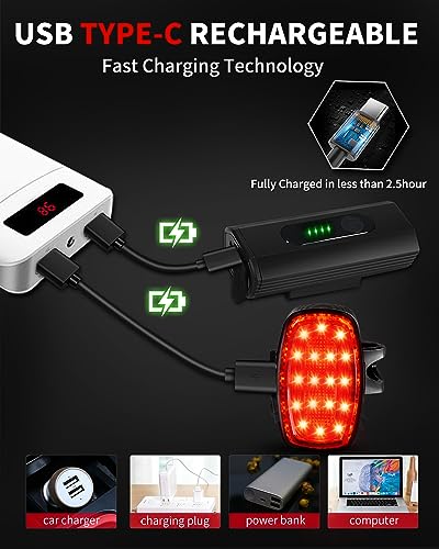 DARKBEAM Bike Headlight Rechargeable USB-C, Bicycle Lights 4000LM Ultra Bright, Mountain Bike Light Set for Night Riding, ...