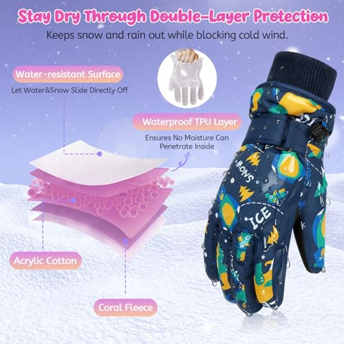 American Trends Winter Gloves for Kids Waterproof Boys Girls Cute Snow Ski Gloves Toddler Snowboarding Gloves Windproof