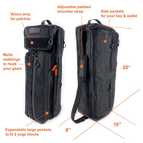 Fitdom Tactical Inspired Yoga Bag for Adult Men. Heavy Duty Yoga Bags and Carriers Fits All Your Stuff. Yoga Mat Bag with ...