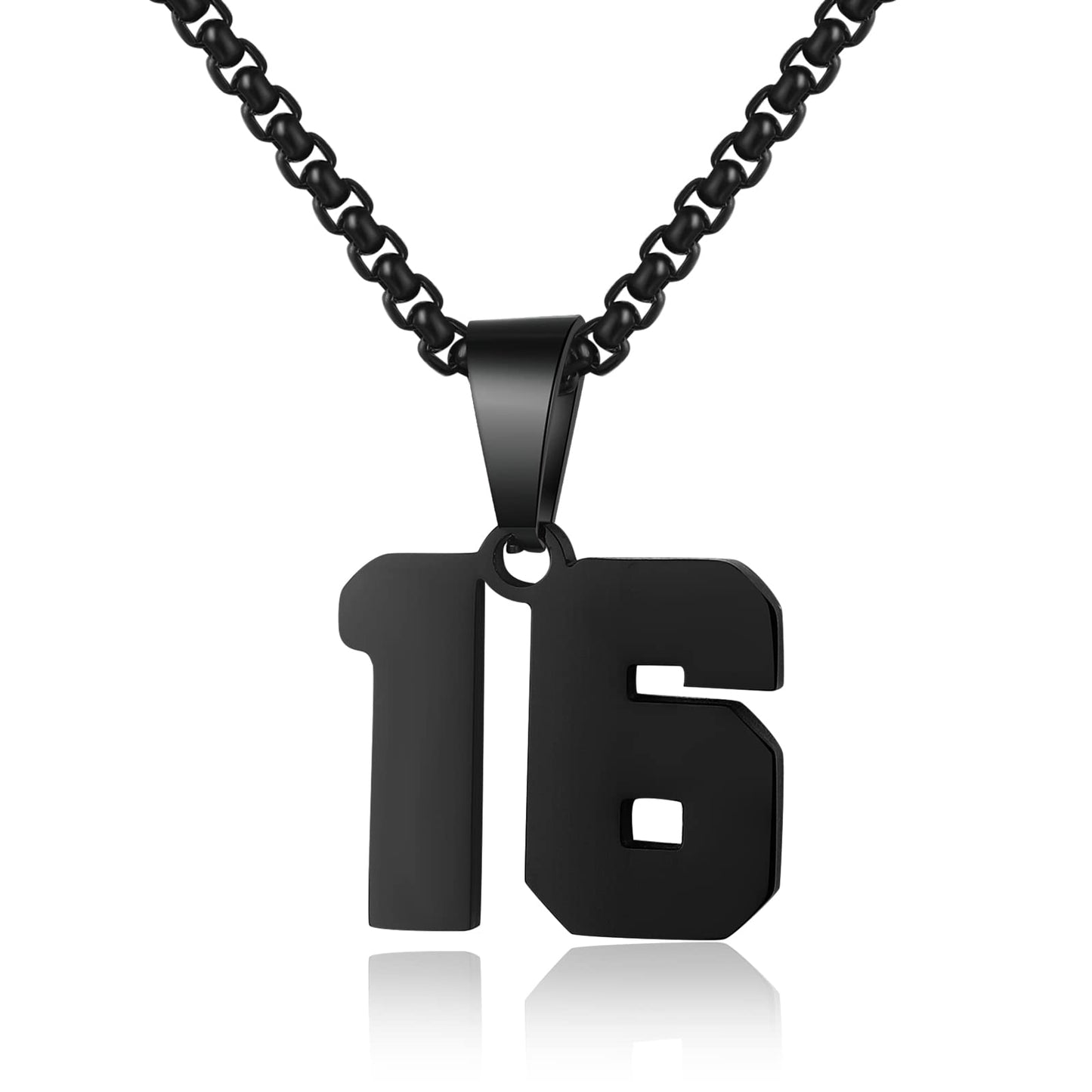Number Necklaces Personalized Necklaces Black Initial Number Pendant Stainless Steel Chain Movement Necklaces for Men Women (16)