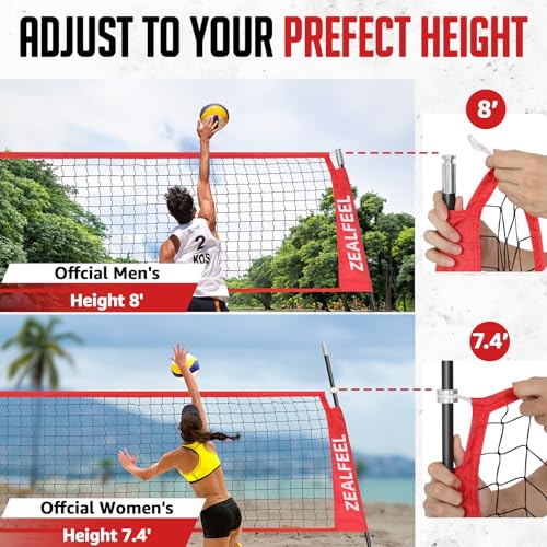 ZEALFEEL Volleyball Net, 12ft/20ft Volleyball Training Net for Backyard Height Adjustable, Portable Freestanding Practice ...