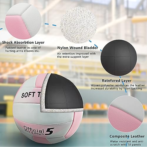 UUBEMM Volleyball Soft Touch for Indoor Outdoor Beach Park Games Gym Practice,Official Size Backyard Volleyballs with Pump...