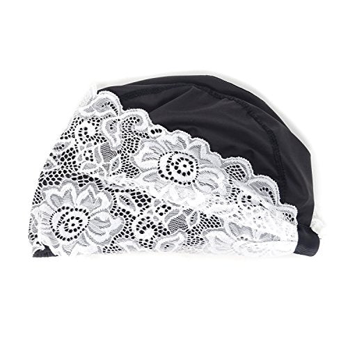 Honbay Fashion PU Lace Swim Cap Black Elastic Swimming Cap Swimming Hat Bathing Cap, Non-Waterproof