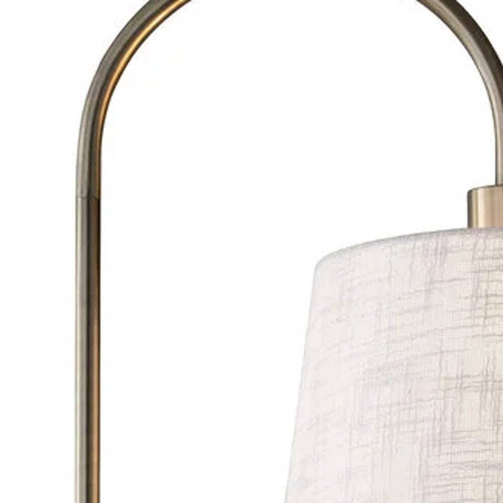 HomeRoots Brass Tray Table Floor Lamp with White Empire Shade, 65in Height