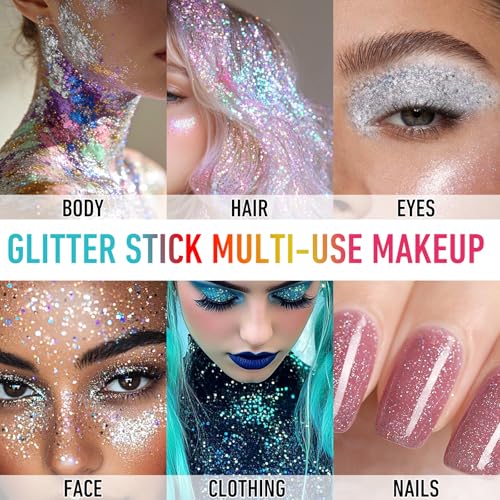 LYNEMOGA Body Glitter Stick, Mermaid Face Body Glitter Stick for Women Girls, Chunky Sequins Hair Glitter Gel Makeup for L...
