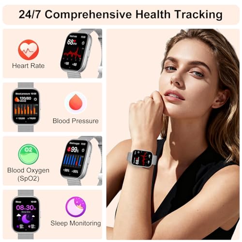 Smart Watches for Women, 1.75" HD Fitness Tracker (Answer/Make Calls), IP68 Waterproof Smartwatch with Heart Rate SpO2 Sle...