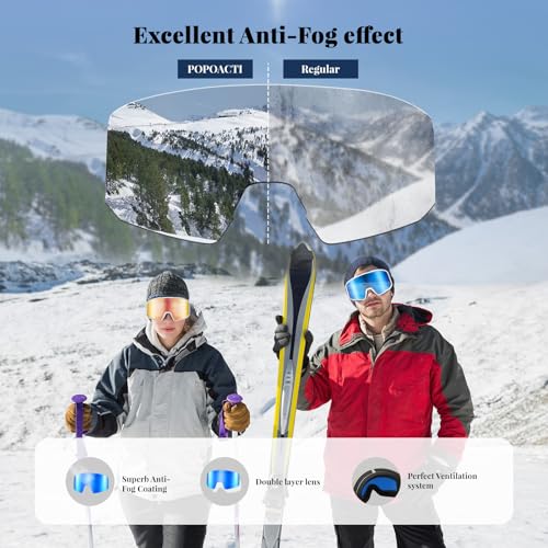 POPOACTI OTG Ski Goggles,100% UV Protection,Anti Fog,Polarized Ski Snowboard Goggles for Men Women Adult