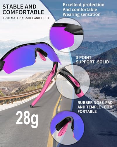 Rosemal Sports Sunglasses Polarized Cycling Sunglasses Running Driving Fishing Hiking for Men Women UV400 TAC TR90