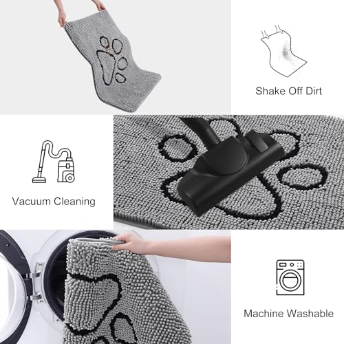 Smiry Dog Door Mat for Muddy Paws, Absorbent Dirt Trapper Non Slip Quick Dry Washable Chenille Mat for Mud Dogs, Entry Rug...