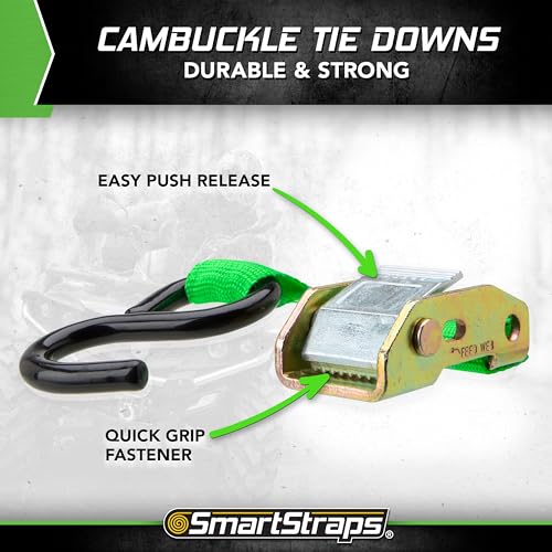 SmartStraps 10-Foot Cambuckle (4pk) 900 lbs Break Strength, 300 lbs Safe Work Load– Tie Down Fragile and Lighter Loads for...