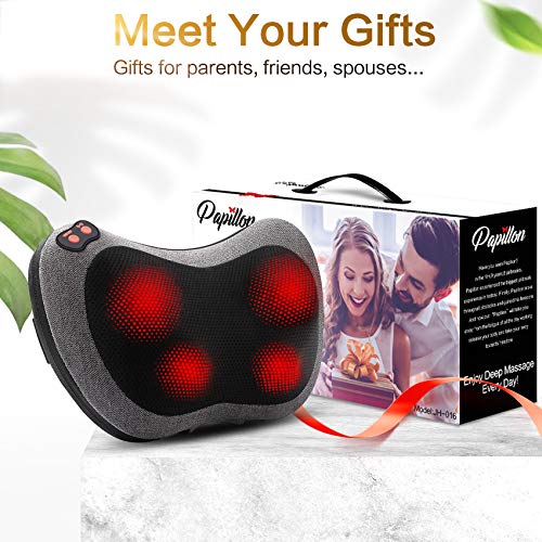 Papillon Shiatsu Back Massager with Heat, Deep Tissue Massage Pillow for Neck,Shoulder,Foot & Lower Back Pain Relief,Elect...
