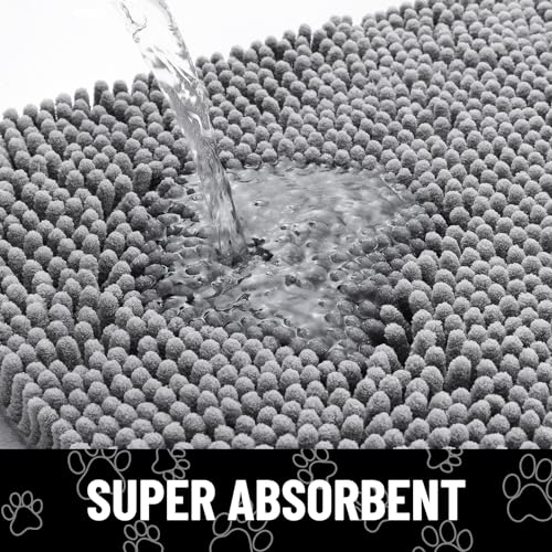 Smiry Dog Door Mat for Muddy Paws, Absorbent Dirt Trapper Non Slip Quick Dry Washable Chenille Mat for Mud Dogs, Entry Rug...