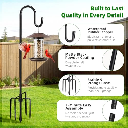 COCONUT 62" Heavy Duty Shepherds Hooks for Outdoor, Bird Feeder Pole with 5 Prong Base, Adjustable Height Shepherds Hook f...
