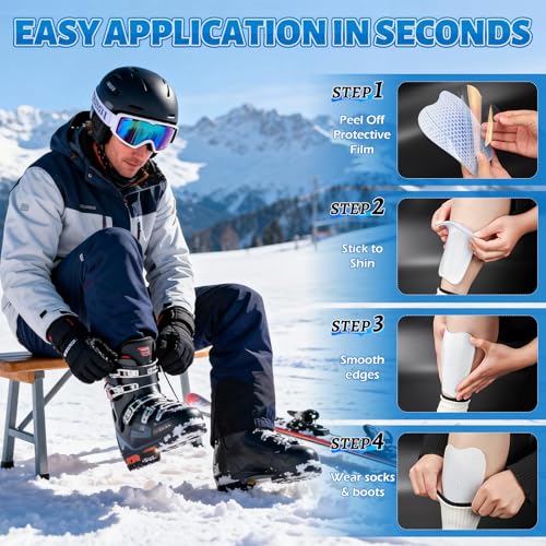 YIBOBO 2/4/6/8 Pcs Ski Shin Guards for Boots, Gel Shin Pads for Ski & Snowboard, Lightweight Reusable Shin Protectors for ...