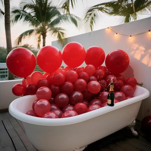 PartySoon 147 Pcs Red Balloons Arch Kit Red Balloon Different Sizes for Valentine's Decorations Birthday Party Gender Reve...